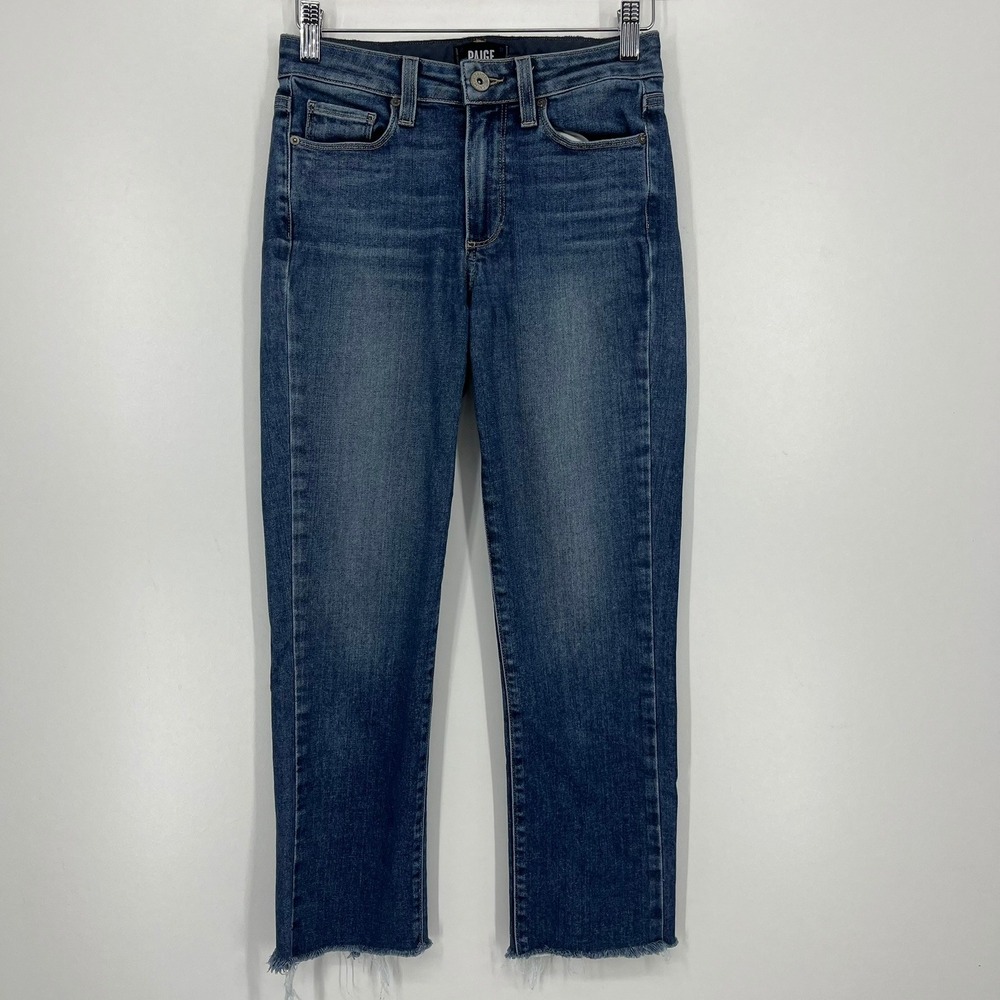 Paige Jacqueline Straight Jeans Women 25 Medium‎ Wash Raw Hem Made in USA